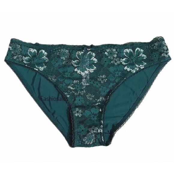 Victorias Secret Body Supersoft Satiny Metallic Lace front Bikini panty Green - Picture 2 of 6